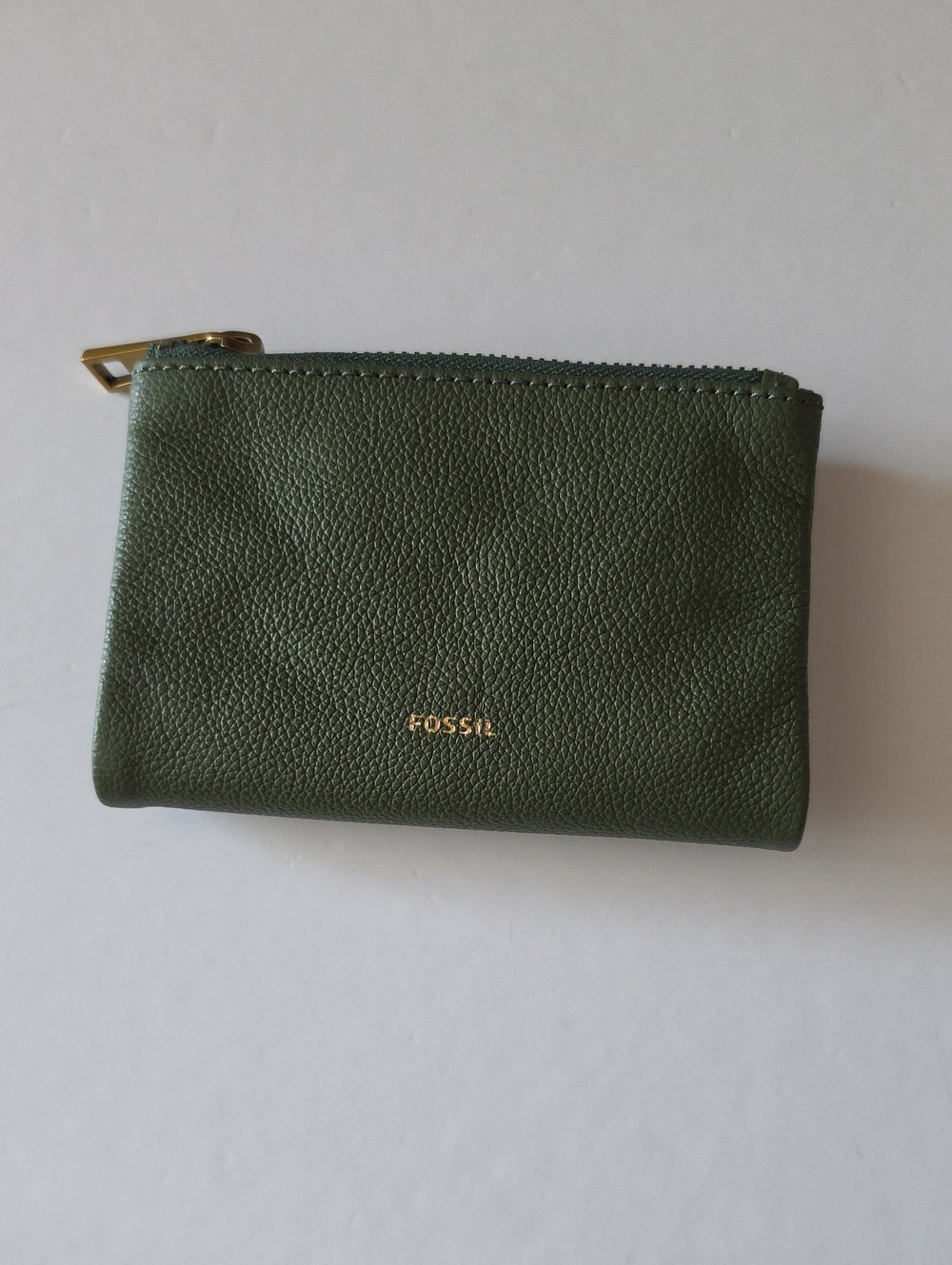 Fossil Green Pebbled Leather Zip Top Coin Pouch Card Case Wallet
